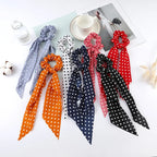 Fashion Flower Print Bow Satin Long Ribbon Ponytail Scarf Tie Scrunchies Women Girls Elastic Bands Hair Accessories