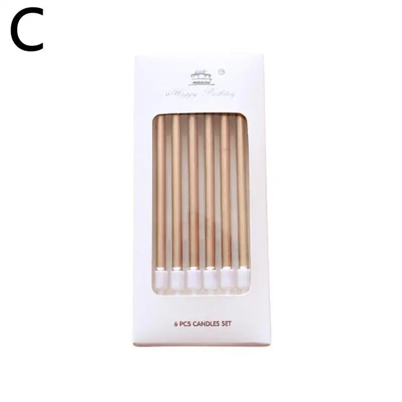 6pcs Metal Gold Silver Birthday Candles DIY Colorful Cake Decoration Baby Shower Gender Reveal Cupcake Decorating Candle Toppers
