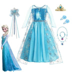 Girls Snow Queen Elsa Anna Kids Costumes For Girls 2024 Carnival Party Prom Gown Children Clothing Frozen Jasmine Princess Dress