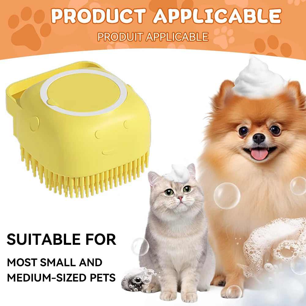 Dog Bathing Brush Pet Massage Brush Shampoo Dispenser Soft Silicone Brush Rubber Bristle for Dogs and Cats Shower Grooming Tool - WTN Essentials 