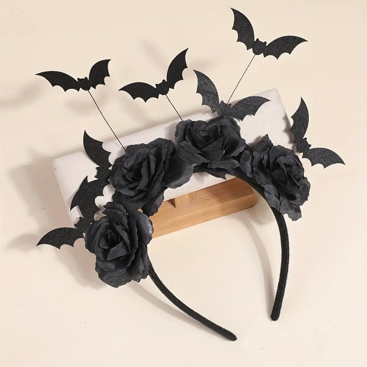 1 Piece Halloween Party Headband - Cute Witch Hat with Black Artificial Flowers, gothic Bat Clip, Dark Role-Playing Accessory