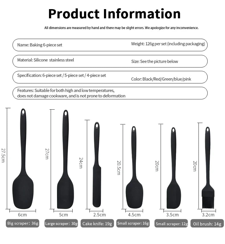 6-Piece Silicone Kitchenware Set with Spatulas and Oil Brush Kit