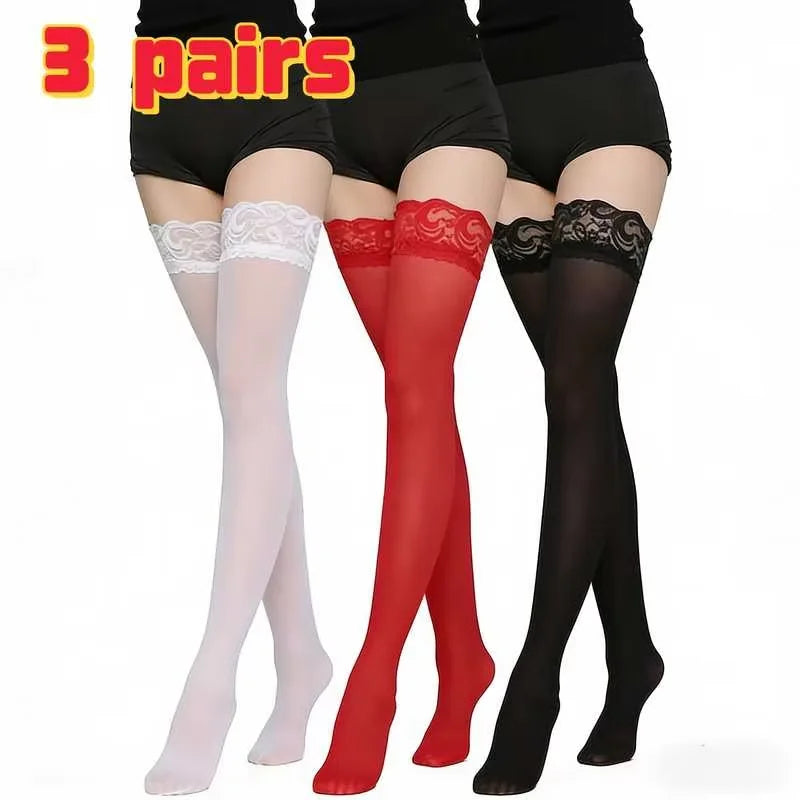 Sexy Lace Stockings for Women Thigh High Sheer Breathable Summer Socks JK Style Fashion Versatile Lingerie Black White Red