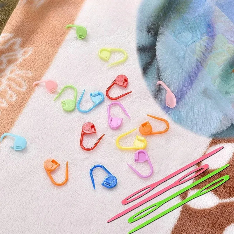 26Pcs Sewing Knitting Kits Large Eye Blunt Yarn Needles & Plastic Weaving Needles & Crochet Locking Counter Stitch Markers Tools
