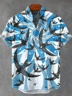 Summer Men's Short Sleeve Shirt Wave Vintage 3D Printed Casual Fashion Linen 100% Men's Beach Holiday Short Sleeve Shirt