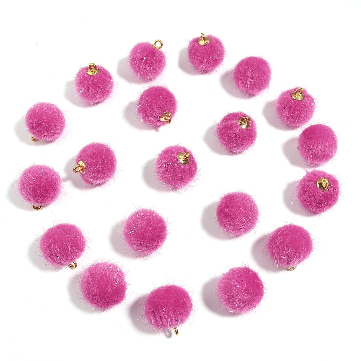 20pcs Plush Fur Covered Ball Beads Charms Multicolor Pompom Pendant For DIY Jewelry Making Necklace Bracelet Earring Accessories