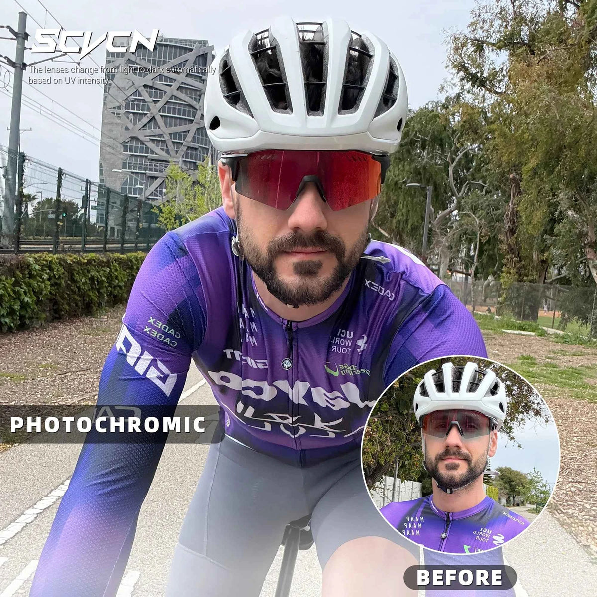 SCVCN Photochromic Bike Cycling Glasses UV400 Bicycle Riding Eyewear Sports MTB Outdoor Sports Golf Camping Driving Eyepieces