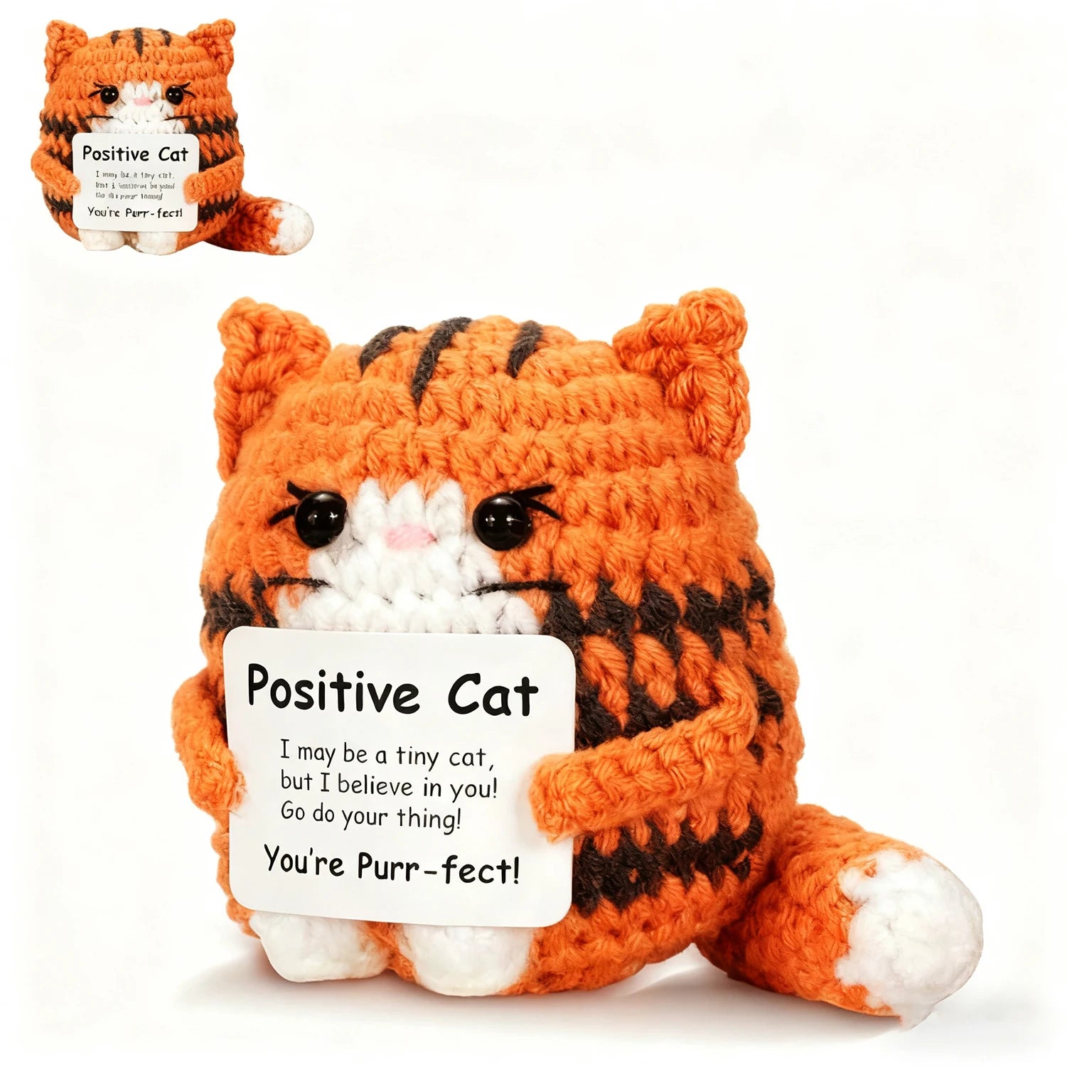 Positive Crochet Cat Mini Animal Emotional Support Gift, Fun Crochet Mini Handmade Cat, Suitable for Female Male Friends Mom Daughter Son, Plush Duck Shark Penguin Decorative Ornament, Birthday Christmas Decoration Graduation