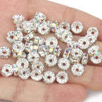50pcs Rhinestone Spacer Beads Multi-color Crystal Metal Spacers Rondelle Beads for Jewelry Making DIY Bracelets Accessories