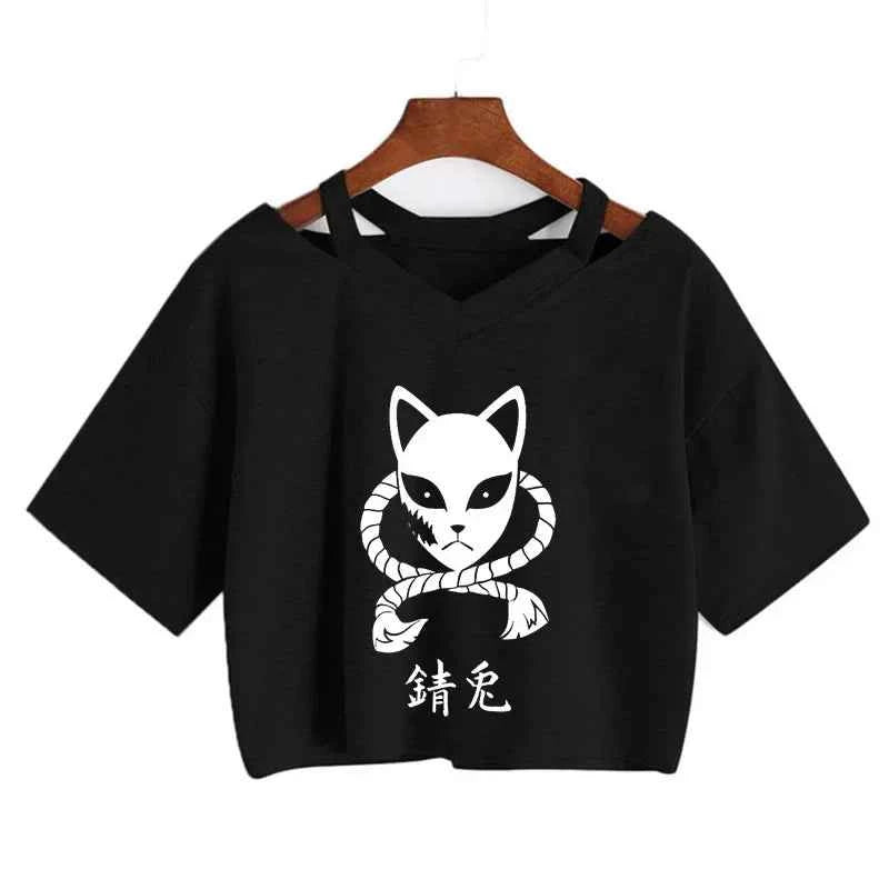 Demon Slayer T Shirt Nezuko Tshirt Women Kimetsu No Yaiba Crop Top Tees Japanese Anime Tanjirou Kamado Tops Manga T-shirt Female