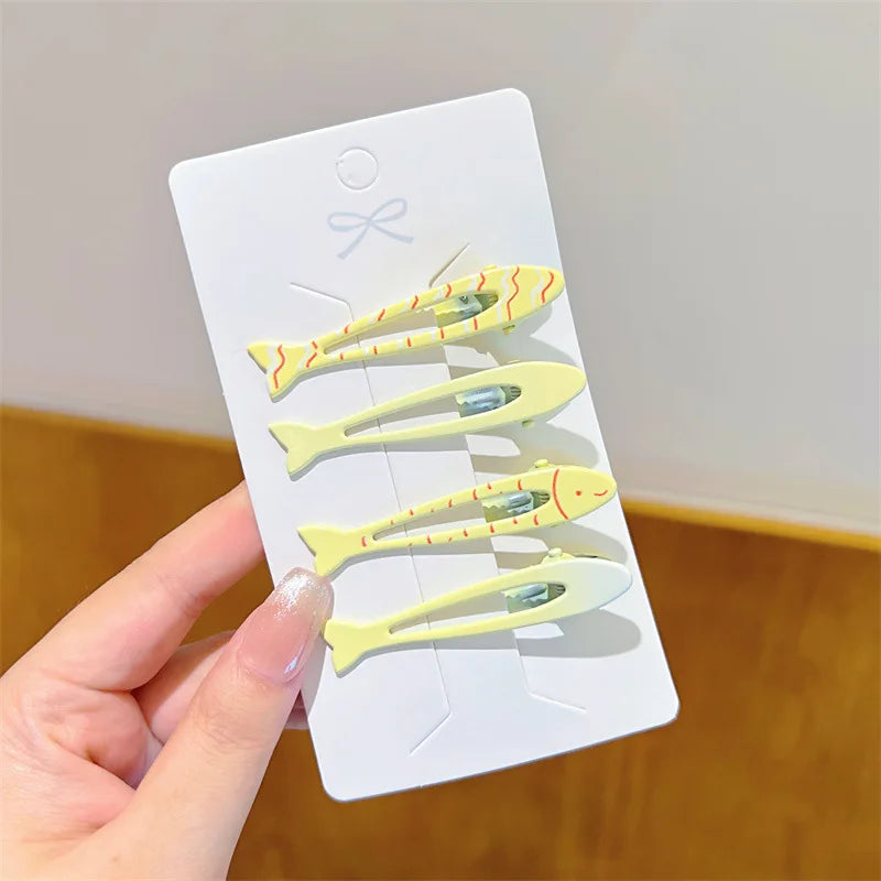 4pcs Simplicity Blue and Yellow Cute Fish Hairclip for Women Elegant Side Clip Fashion Girl Hairpin Hair Accessories
