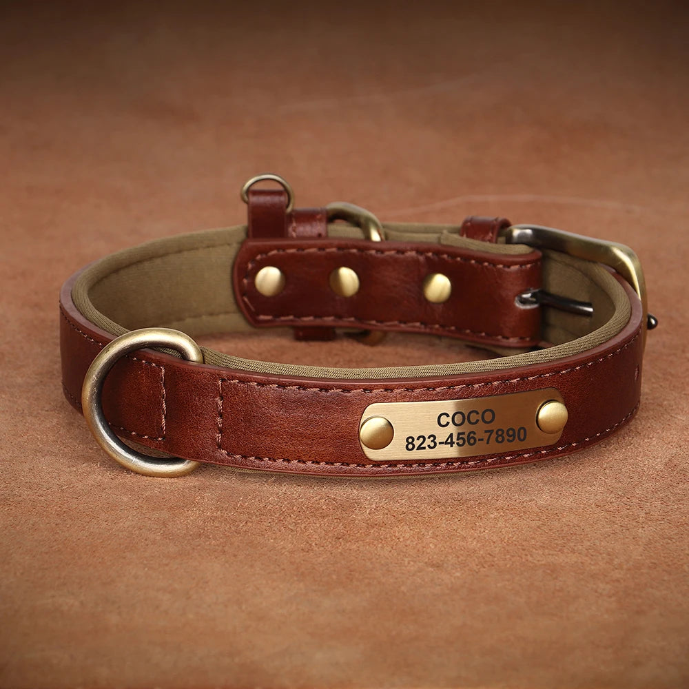 Personalized Dog Collar Custom Engraved PU Leather Dog Collars Free Engraving ID Tag Nameplate For Small Medium Large Dogs - WTN Essentials 