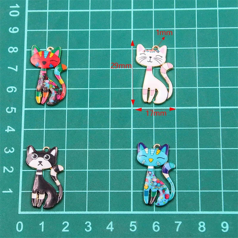 New 8pcs Colorful Alloy Metal Drop Oil Printing Cat Charm Animal Lobster Buckle Kit Pendant For Enamel DIY Jewelry Accessories