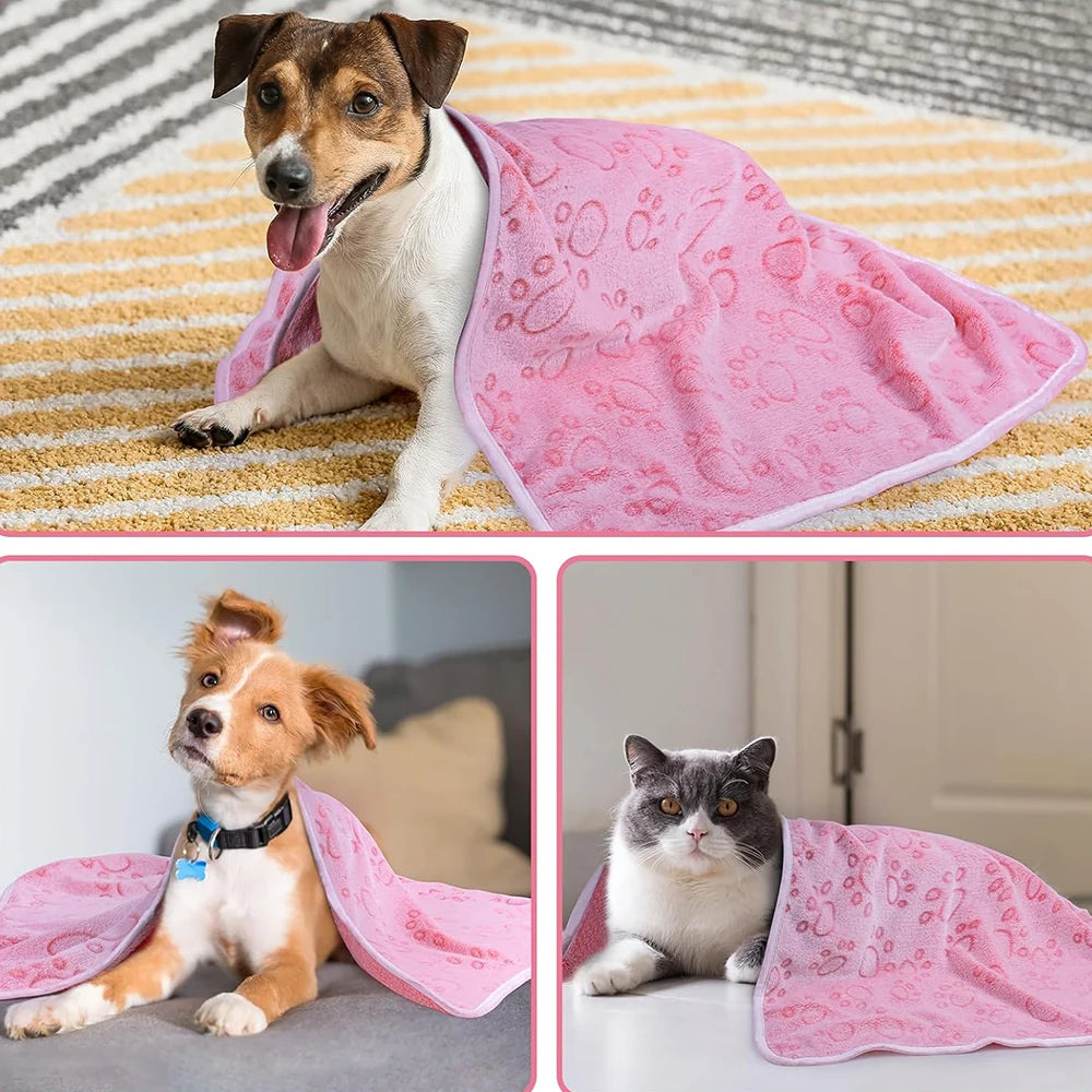 Soft Fluffy Pet Blanket – Cute Paw Print Warm Fleece Mat for Dogs & Cats
