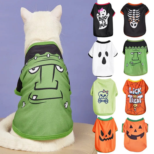Halloween Pet Clothing – Funny Pumpkin Skull Tee