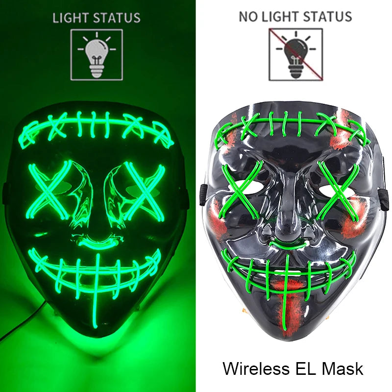 Wireless Neon LED Purge Mask – Glowing Halloween Cosplay Mask