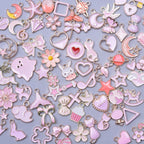 50pcs/Lot Girl Pink Drip Oil Accessories Random Mixed Style Charm Animal Heart Flower Moon Pendant DIY Jewelry Making Supplies