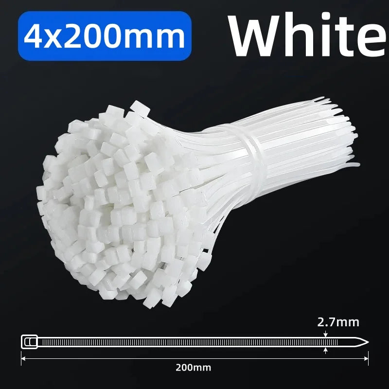 100 PCS Self-locking plastic nylon tie 100 PCS black cable tie fastening ring cable tie zip wraps strap nylon cable tie set