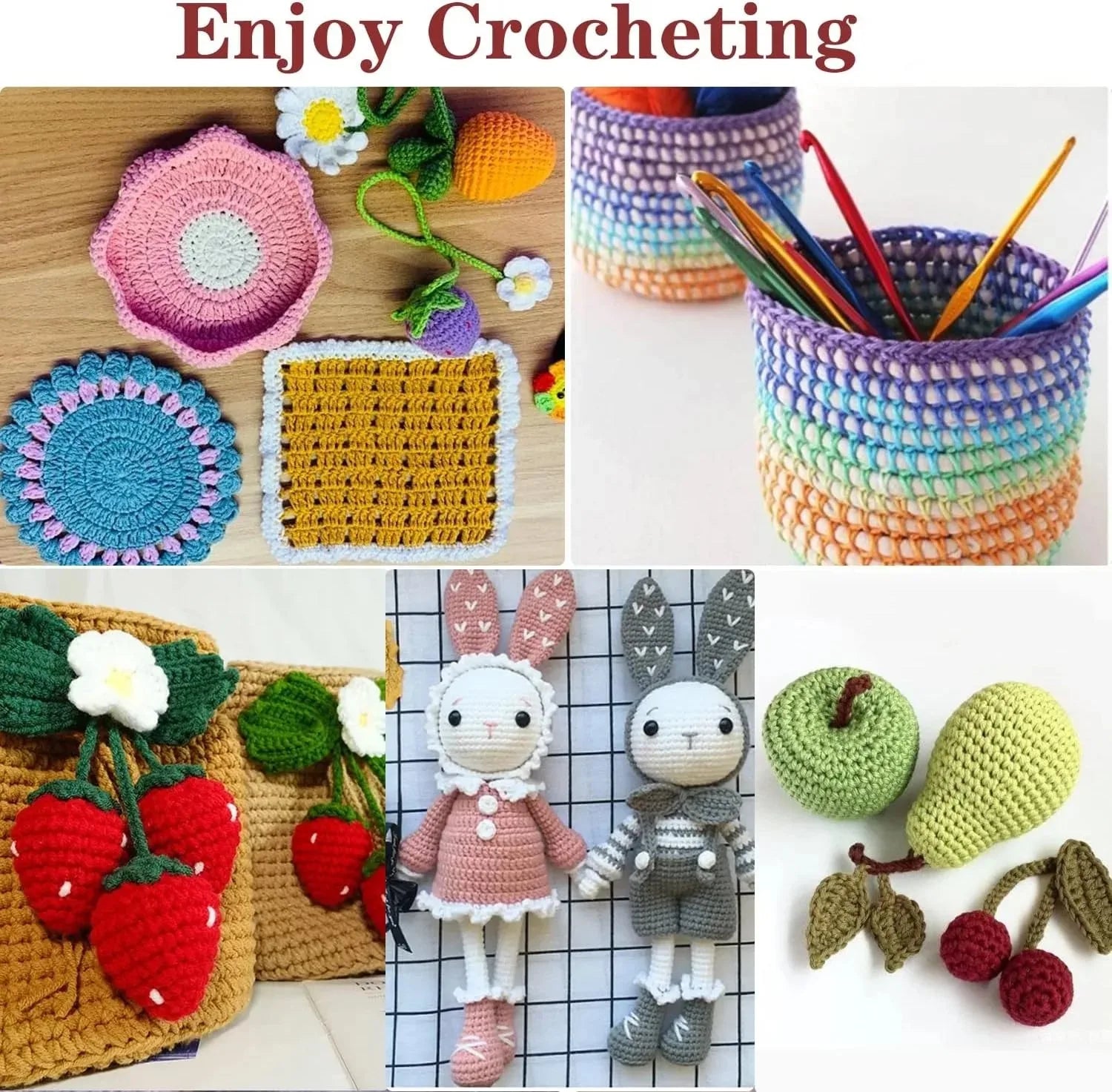 FELE 59Pcs/Set Portable Crochet Knitting Set DIY Beginner Crochet Hook Kit With Storage Bag Material Pack and Storage Tools
