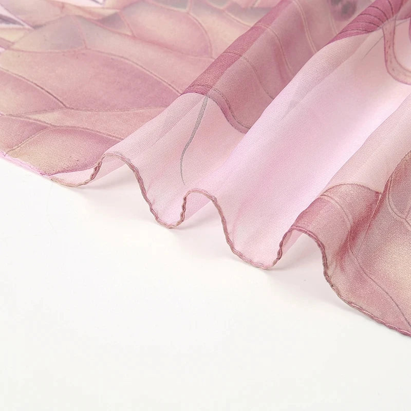 1PCS Lotus Print Chiffon Scarf Fashionable Lightweight Neck Scarf For Women Summer Neck Sun Protection Silk Scarf Shawl 150*50cm