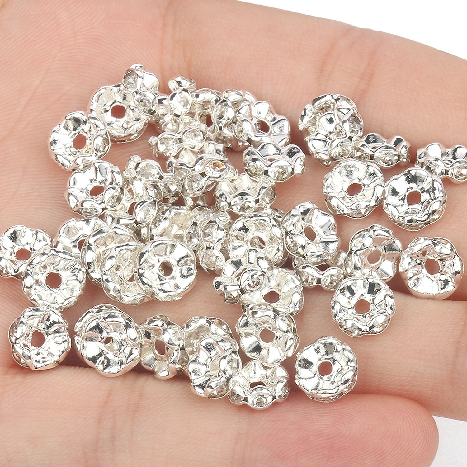 50pcs Rhinestone Spacer Beads Multi-color Crystal Metal Spacers Rondelle Beads for Jewelry Making DIY Bracelets Accessories