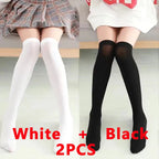Women Over Knee Socks Thigh High Sock Girl Black White Knee Half Stockings  Women Pink Long Socks CTW063