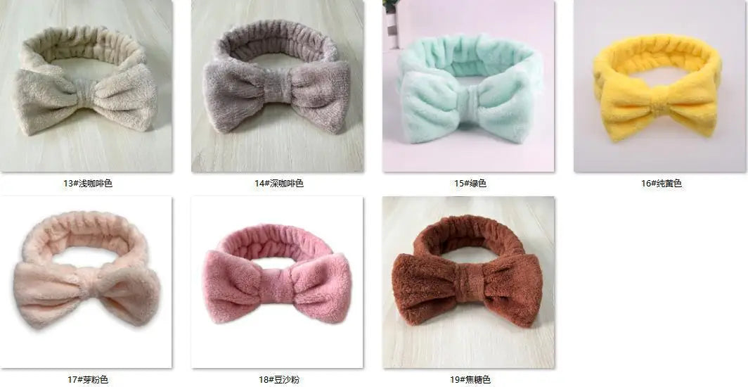 Women Solid Bow Headbands Coral Fleece Makeup Spa Wash Face Turban Head Wrap Girls Hair Towel Accessories Head Band Hairbands