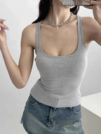 Women's Sculpted Square Neck Tank Top Summer Slim Fit Workout Athletic Crop Tops for Women