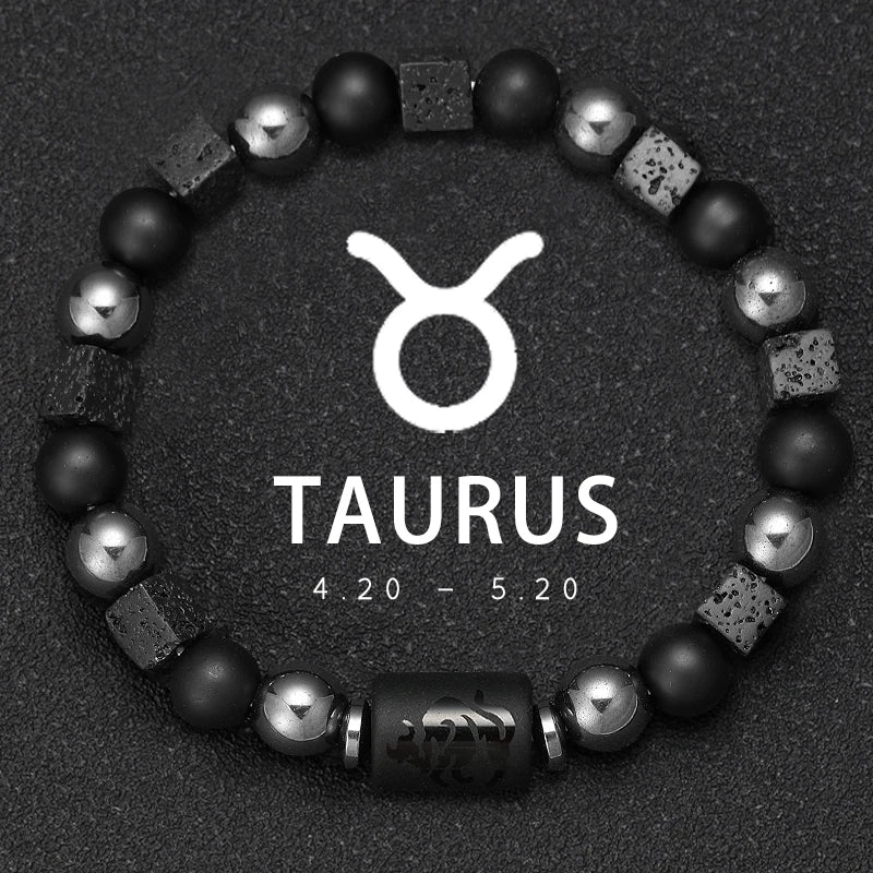 12 Constellation Zodiac Bracele Signs Beads Couples Bracelet Square Volcanic Stone Elastic Charm Bracelet for Women Men Gift
