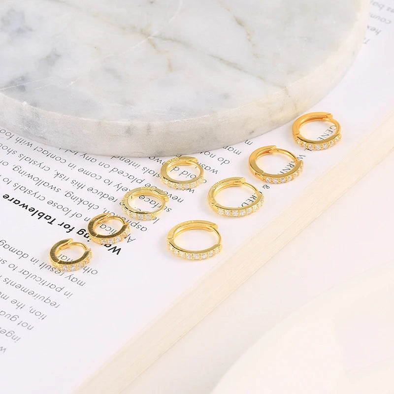 2PCS Stainless Steel Minimal Crystal Zirconia Hoop Earrings Gold Silver Color Small Huggie Cartilage Earring Piercing Jewelry