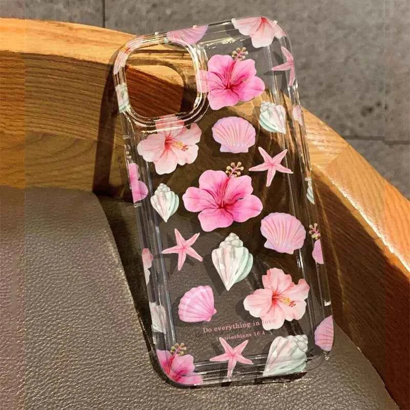 Flower Lily Hibiscue Print Clear Phone Case for Iphone 16 15 14 13 12 11 17 Pro Max Mini 16E 7 8 Plus Vintage Floral Soft 2030