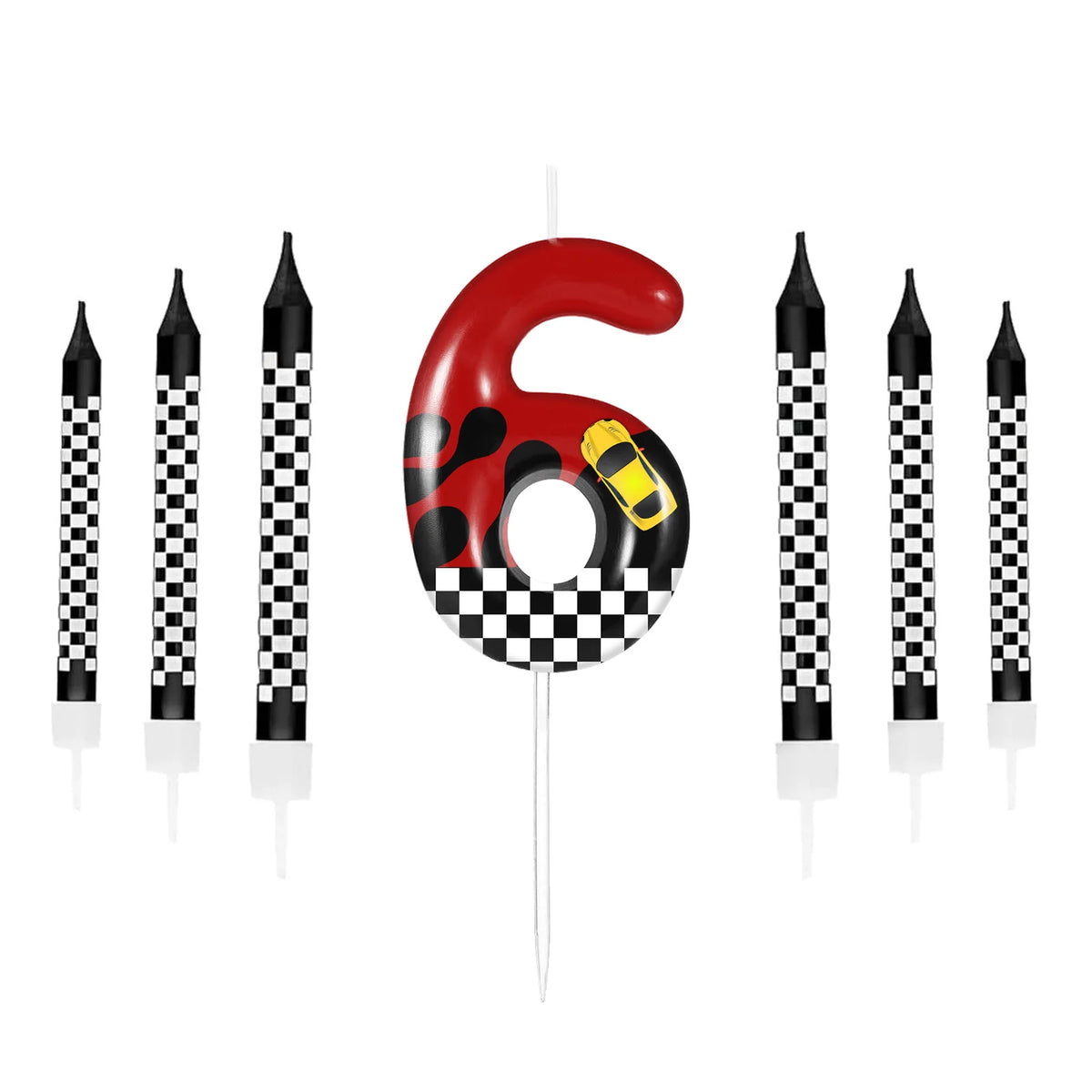 7pcs Red Racing Cars Themed Birthday for Cake Candles, Number 0 1 2 3 4 5 6 7 8 9 10 Candle Birthday Cake Topper