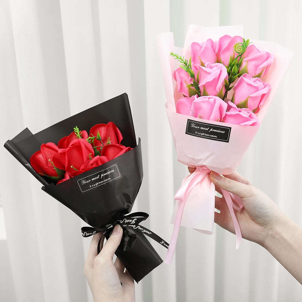 Rose Artificial Flowers Bouquet Valentine's Day Gift Decoration for  Girlfriend Gift Mother's Day Decor Fake Flower DIY Ornament