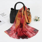 1PCS Lotus Print Chiffon Scarf Fashionable Lightweight Neck Scarf For Women Summer Neck Sun Protection Silk Scarf Shawl 150*50cm