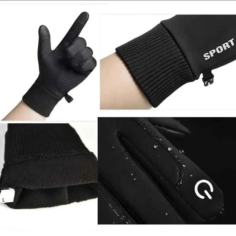 Black Winter Warm Full Fingers Waterproof Cycling Outdoor Sports Running Motorcycle Ski Touch Screen Fleece Gloves Snow Gloves