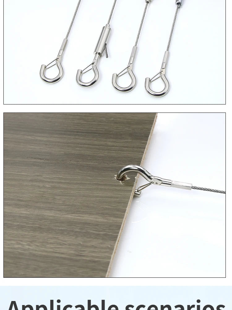 2mm Adjustable Steel Cable Suspension Kit, Heavy-Duty Hook for Steel Wire Rope Capable of Bearing 30kg, Extendable Clothesline