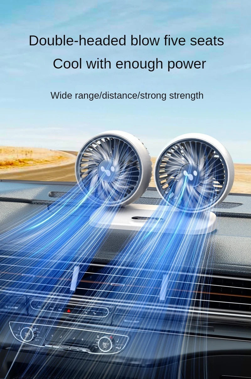 LEIBOO Car USB Fan Dual Head Cooling Air Fan Independent Switch 3-Speed 360 Degree Adjustable Auto Fan Car Electrical Appliances
