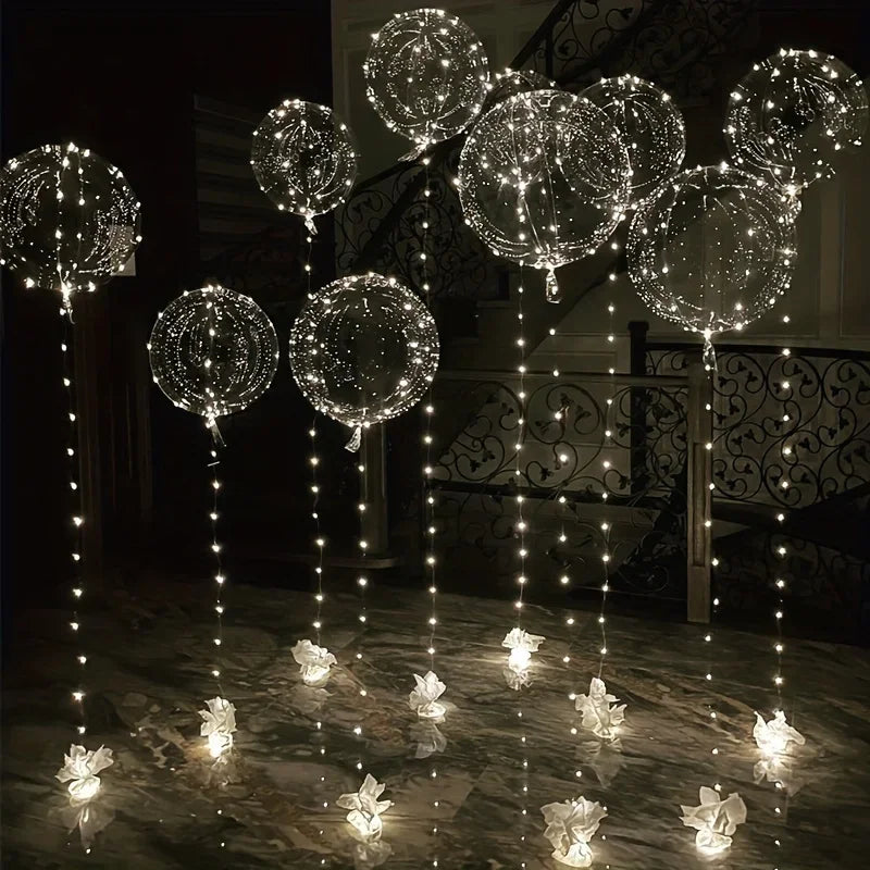 5 Sets LED Glow Balloons 20 Inch Clear Light Up Bobo Balloon with 3M String Lights Party Wedding Birthday Christmas Decoration