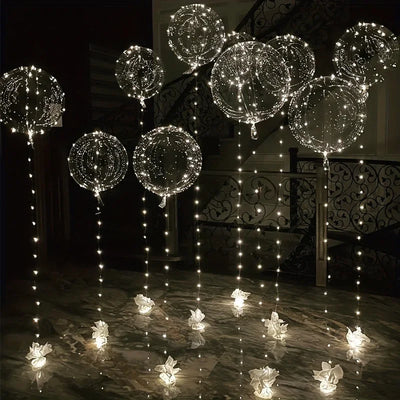 5 Sets LED Glow Balloons 20 Inch Clear Light Up Bobo Balloon with 3M String Lights Party Wedding Birthday Christmas Decoration