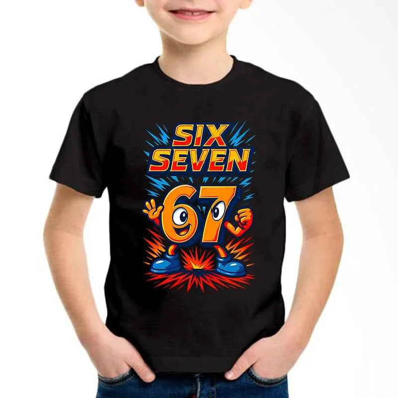 New Funny Six Seven Italian Brainrot 67 Number Graphic Print T-Shirt Boy/Girl Summer Short Sleeved Kids Comfortable Tshirt Top