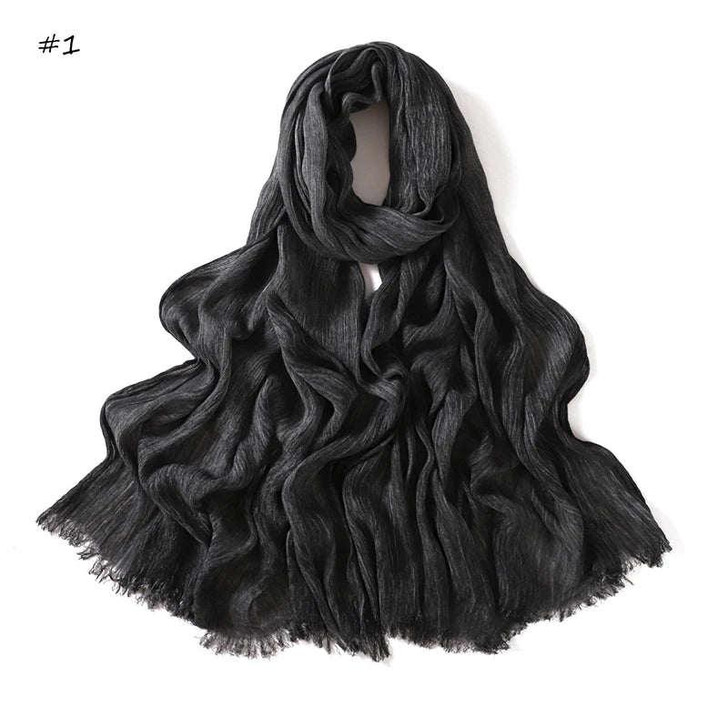 180*65cm Tie-dye Crinkle Rayon Hijabs for Women Muslim Scarf Shawls Plain Ladies Breathable Headband Femme Turban Ramanda
