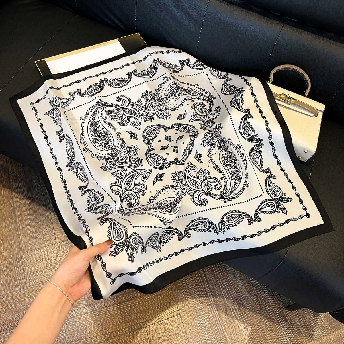 Elegant Nordic Style All Seasons Scarf Faux Silk Large Square Shawl Simple Chic Decorative Wrap For Teens