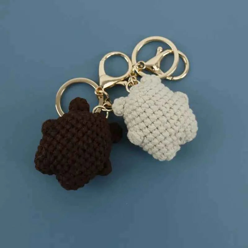 Cute Bear Couple Crochet Keychain Set Mini Animal Doll Charm