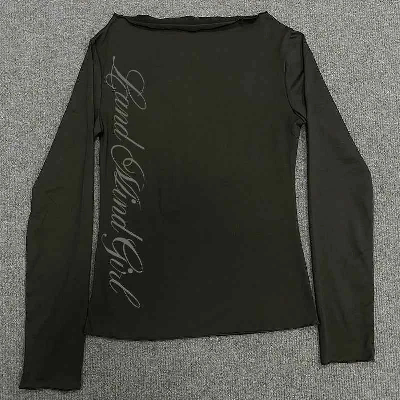 Y2k Aesthetics Crop Tops Graphic Printed T Shirt Fairycore Grunge Clothes Korean Fashion Harajuku Gothic Streetwear Long Sleeves