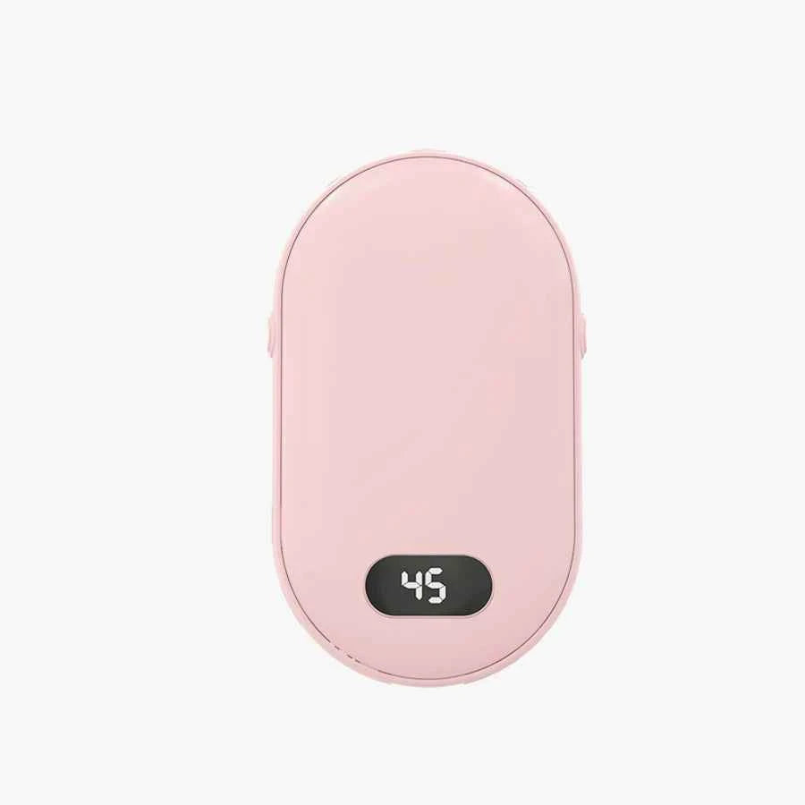Double-sided heating with two temperature settings, this pocket hand warmer can be recharged