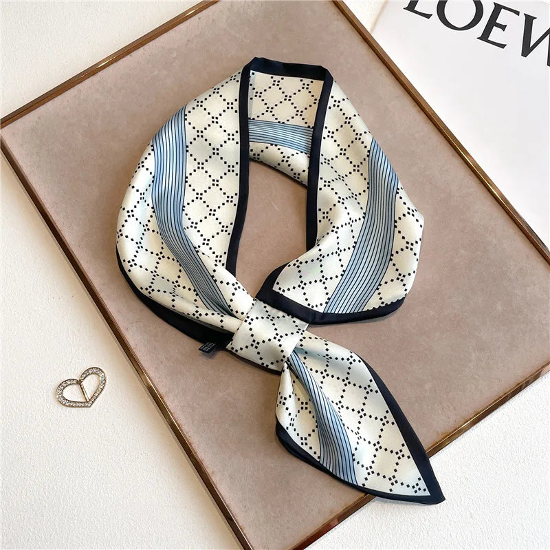 Luxury Brand Horse Print Skinny Neckerchief Scarf For Women Satin Silk Ribbons Bandana Ladies Neck Tie Wrist Wrap Shawl Echarpe