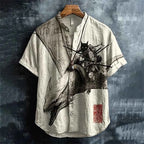 Colorful Men's Linen Summer Short Sleeve Shirt Fashion, Short Sleeve Top 3D Cat Printed Pattern Men's Clothing,