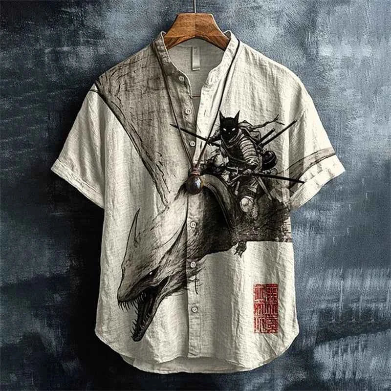Colorful Men's Linen Summer Short Sleeve Shirt Fashion, Short Sleeve Top 3D Cat Printed Pattern Men's Clothing,
