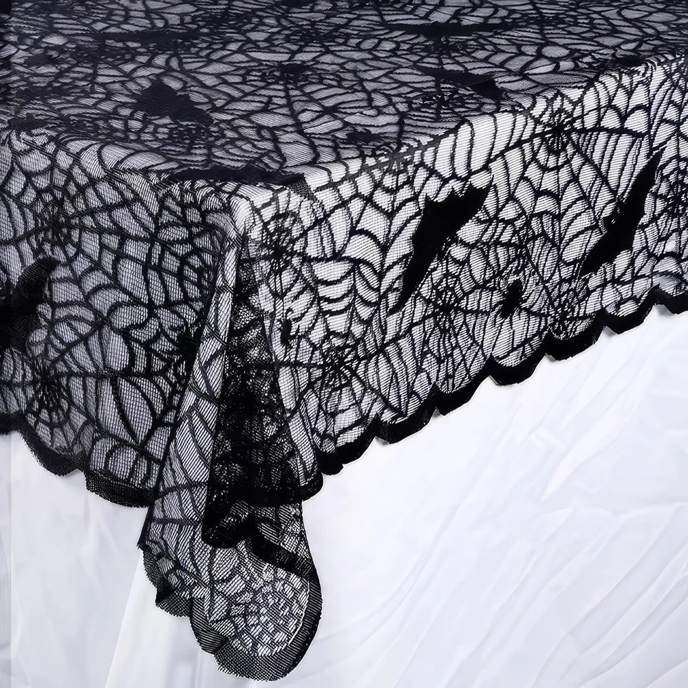 Halloween Lace Tablecloth – Bat & Skull Haunted House Party Decor