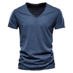 New 100% Cotton Men T Shirt Tops V Neck Thin Short Sleeve Tees High Quality Men's Fashion Fitness Hot T-shirt For Men Size S-5XL